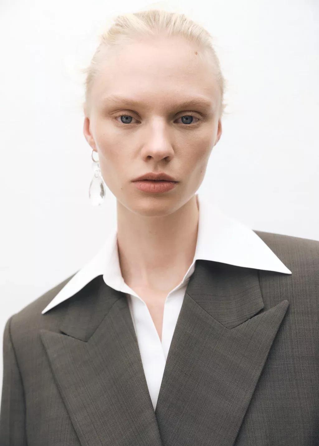 Khaki Oversized Double-Breasted Suit Jacket, , large image number 2