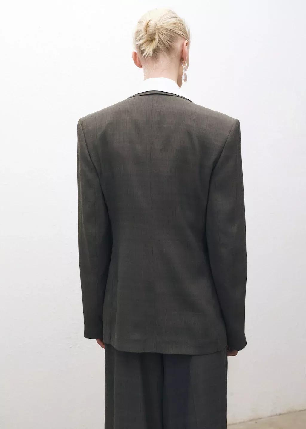 Khaki Oversized Double-Breasted Suit Jacket, , large image number 5