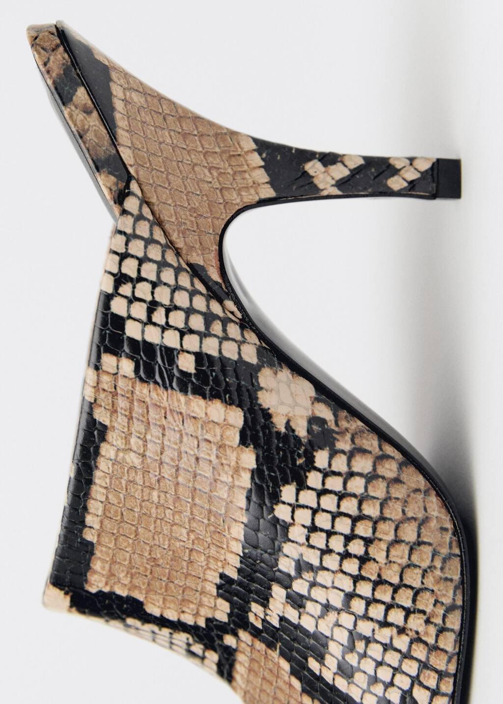 Beige Animal-Print Open-Back Leather Heeled Shoes, , large image number 1