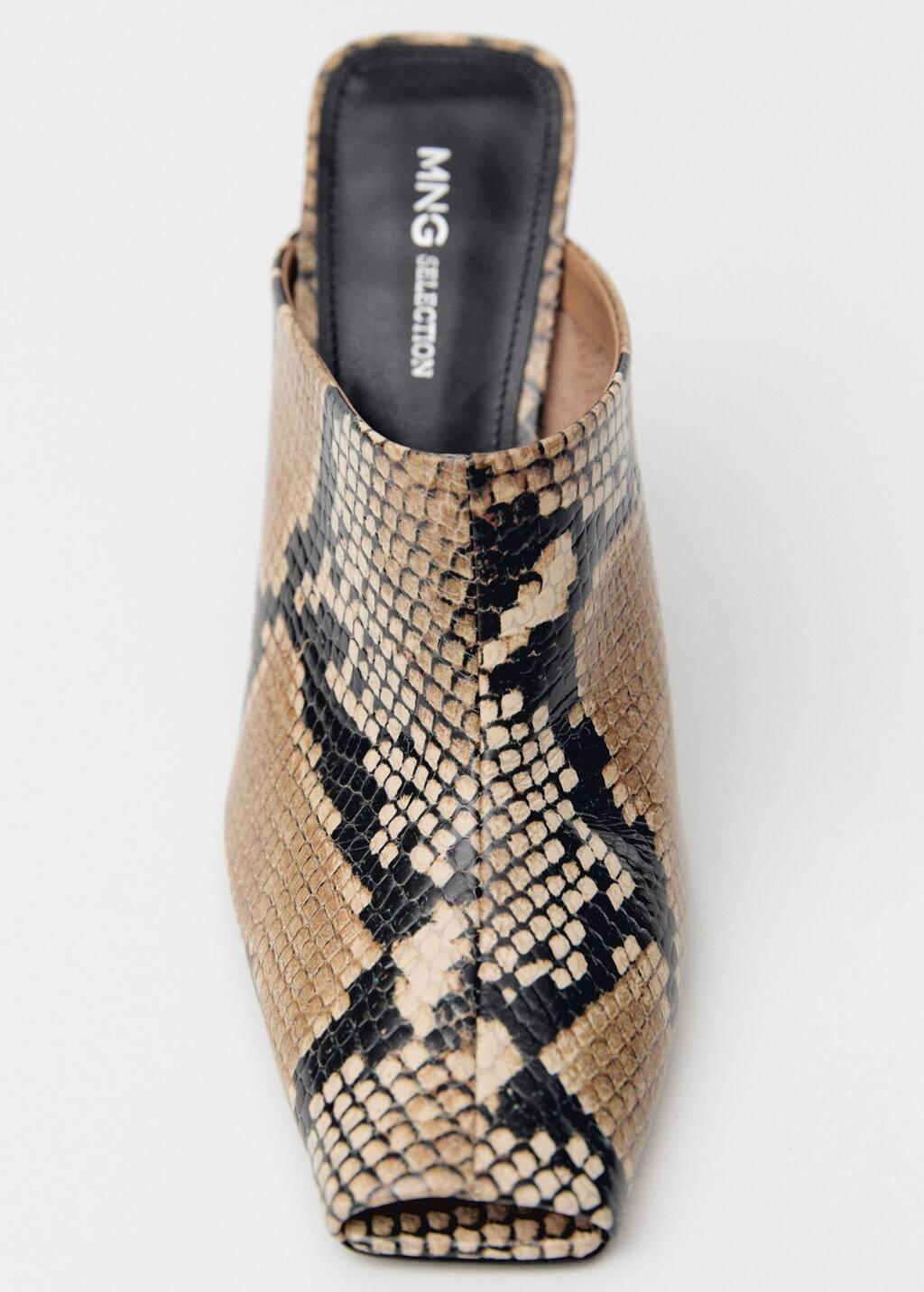 Beige Animal-Print Open-Back Leather Heeled Shoes, , large image number 2