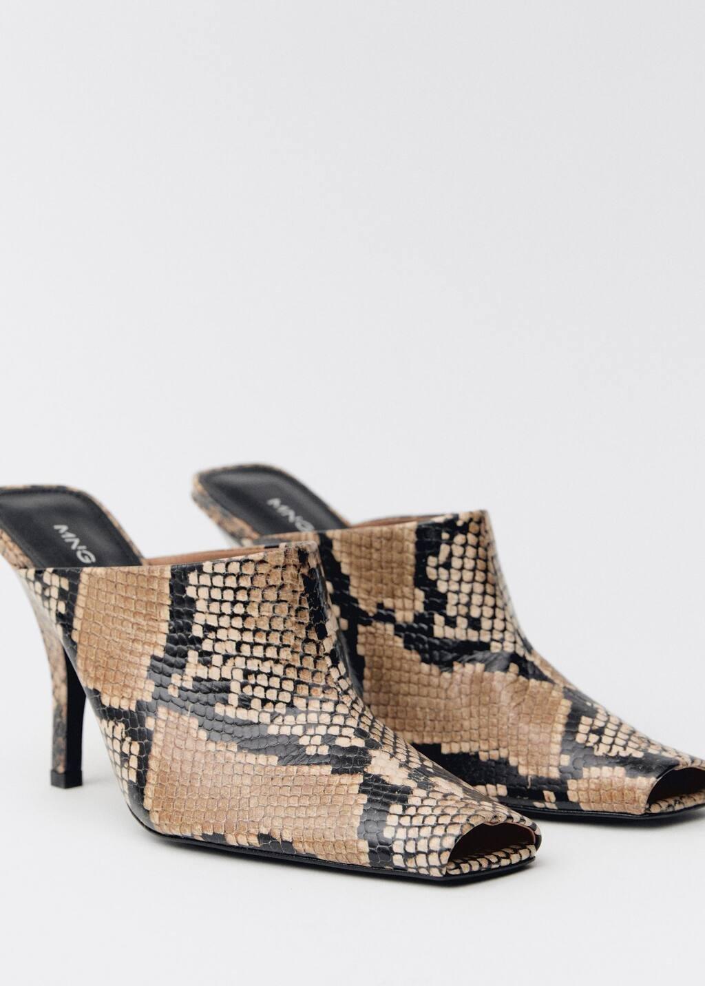 Beige Animal-Print Open-Back Leather Heeled Shoes, , large image number 3
