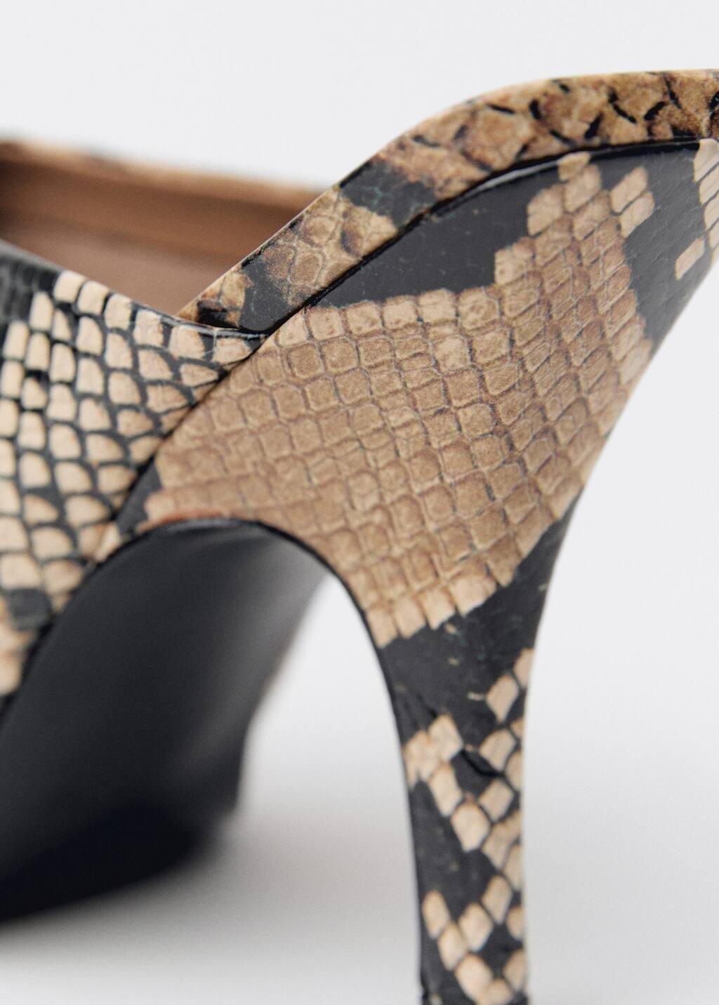 Beige Animal-Print Open-Back Leather Heeled Shoes, , large image number 4
