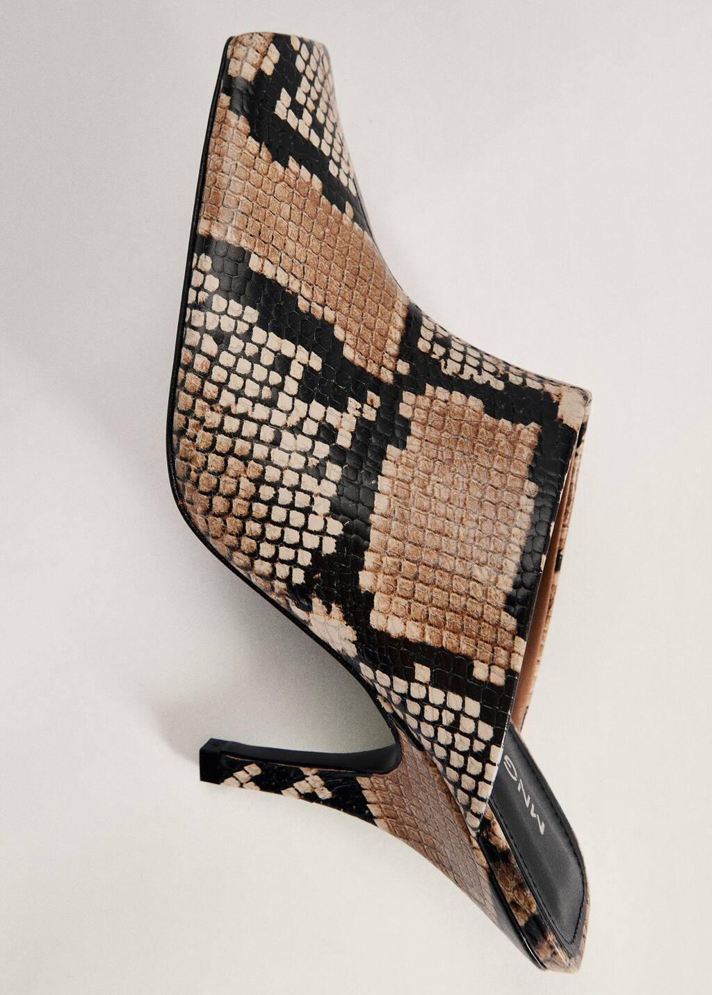 Beige Animal-Print Open-Back Leather Heeled Shoes, , large image number 6