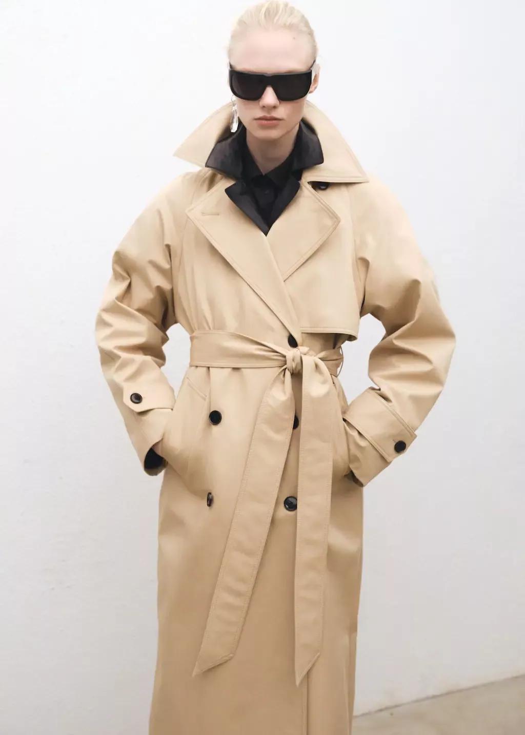 Beige Long Oversized Cotton Trench Coat, , medium