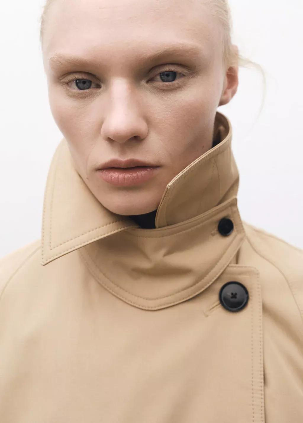 Beige Long Oversized Cotton Trench Coat, , large image number 1