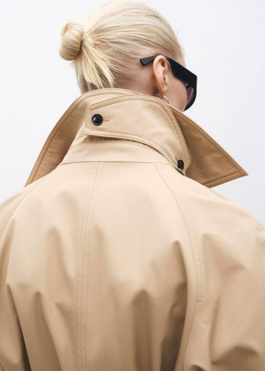 Beige Long Oversized Cotton Trench Coat, , large image number 3