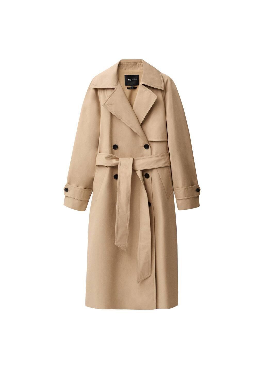 Beige Long Oversized Cotton Trench Coat, , large image number 4