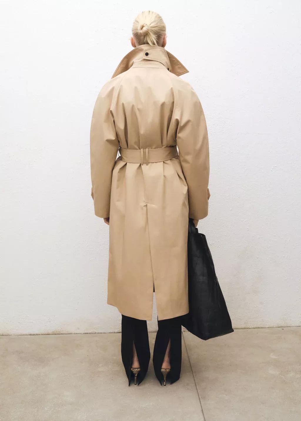 Beige Long Oversized Cotton Trench Coat, , large image number 6