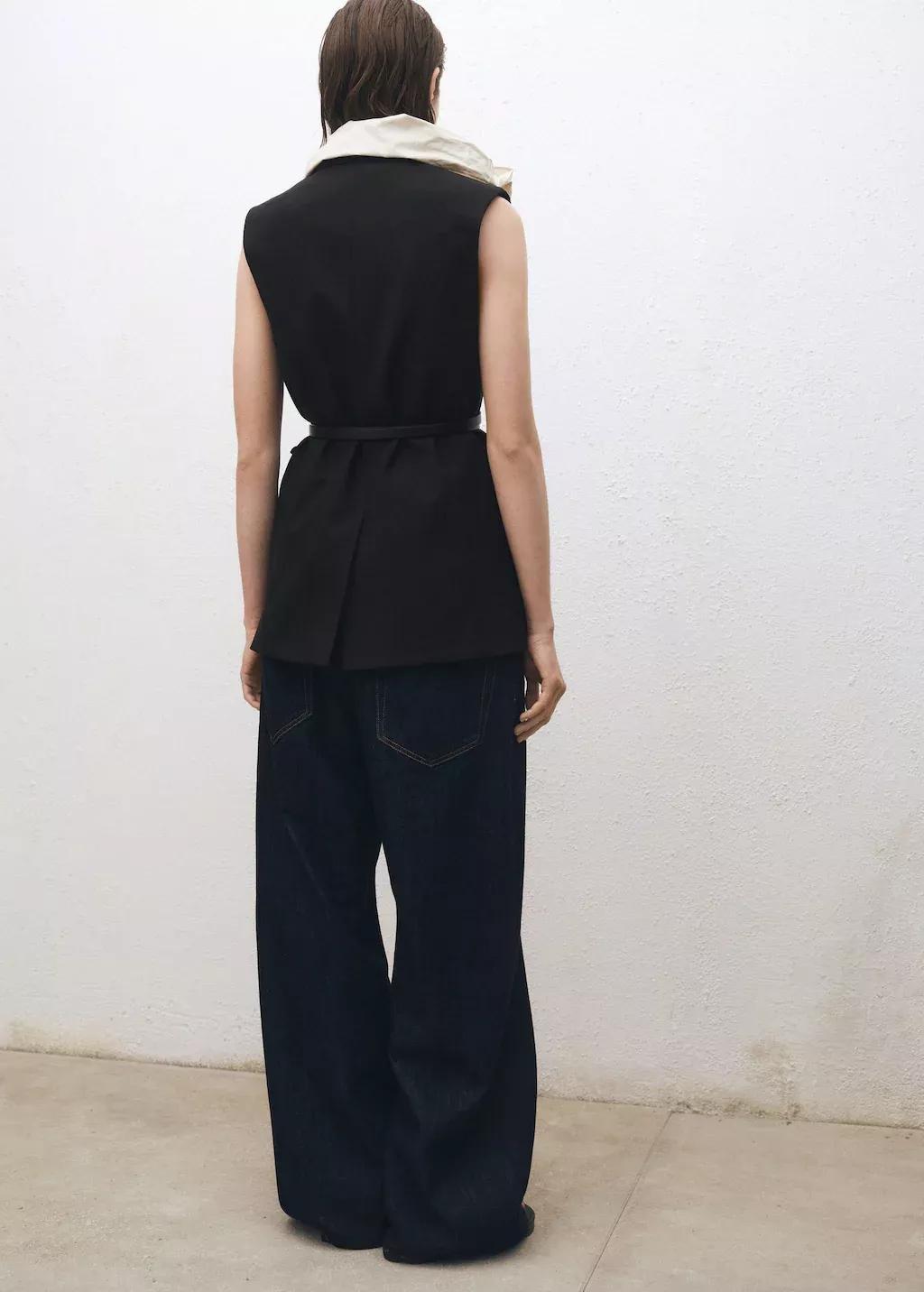 Black Wool-Blend Waistcoat With Lapels, , large image number 4