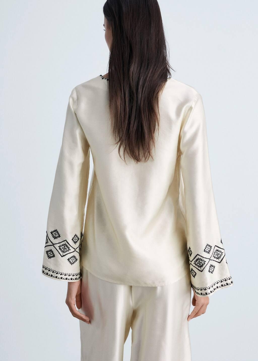 Beige Embroidered Satin Blouse, , large image number 5