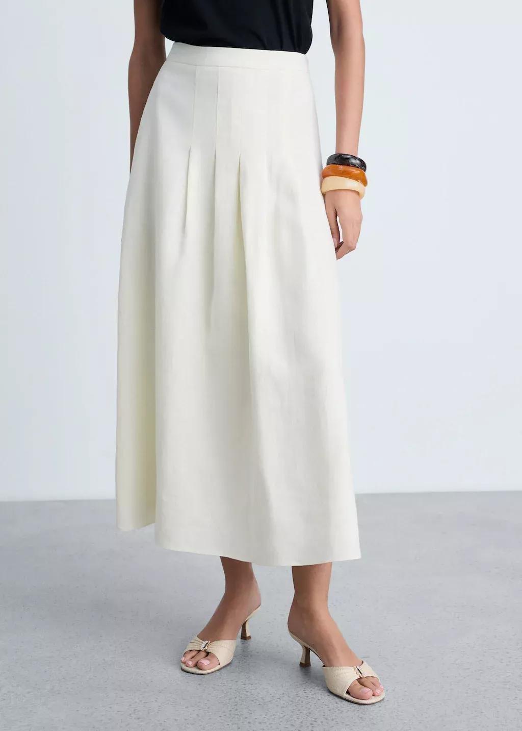 Yellow Long Linen Skirt With Darts, , large image number 0
