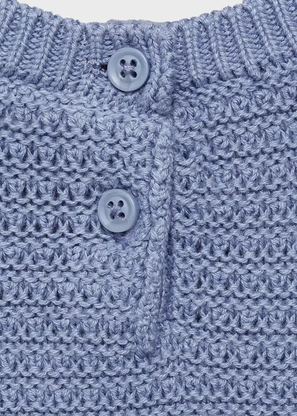 Blue Short-Sleeve Knitted Cotton Sweater, Baby Girl, , large image number 2