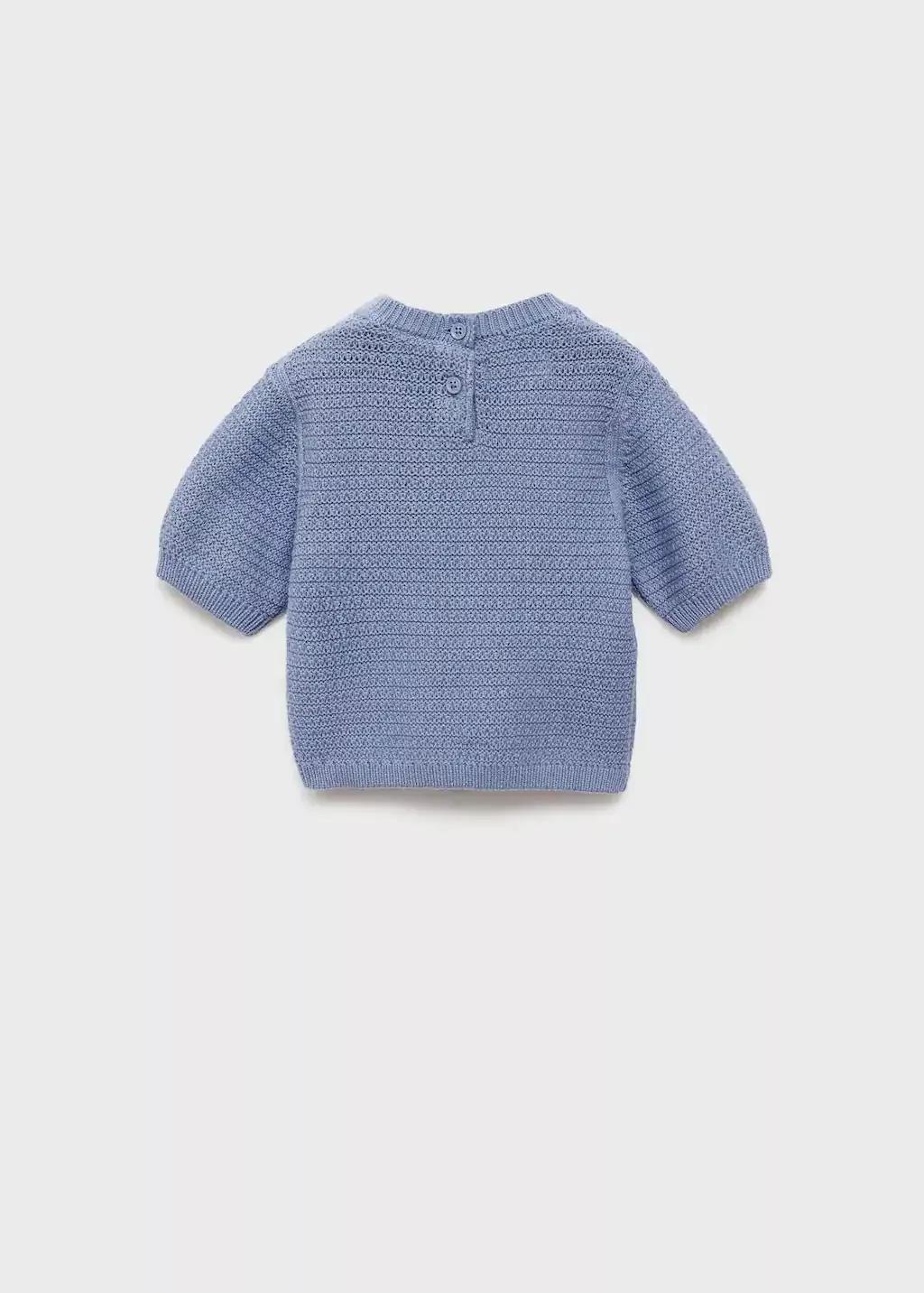 Blue Short-Sleeve Knitted Cotton Sweater, Baby Girl, , large image number 5