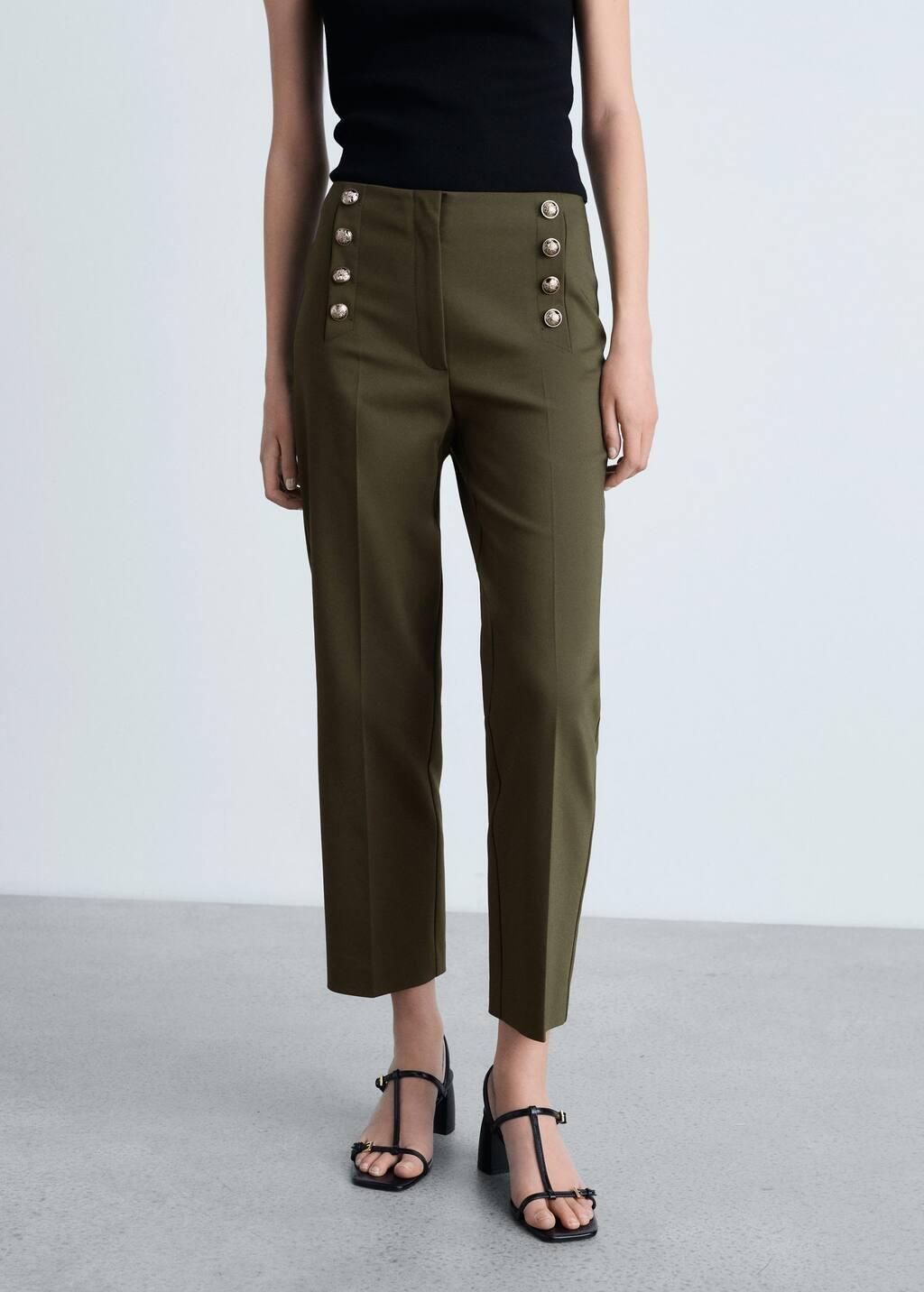 Beige Plain Formal Cropped Trousers, , large image number 0
