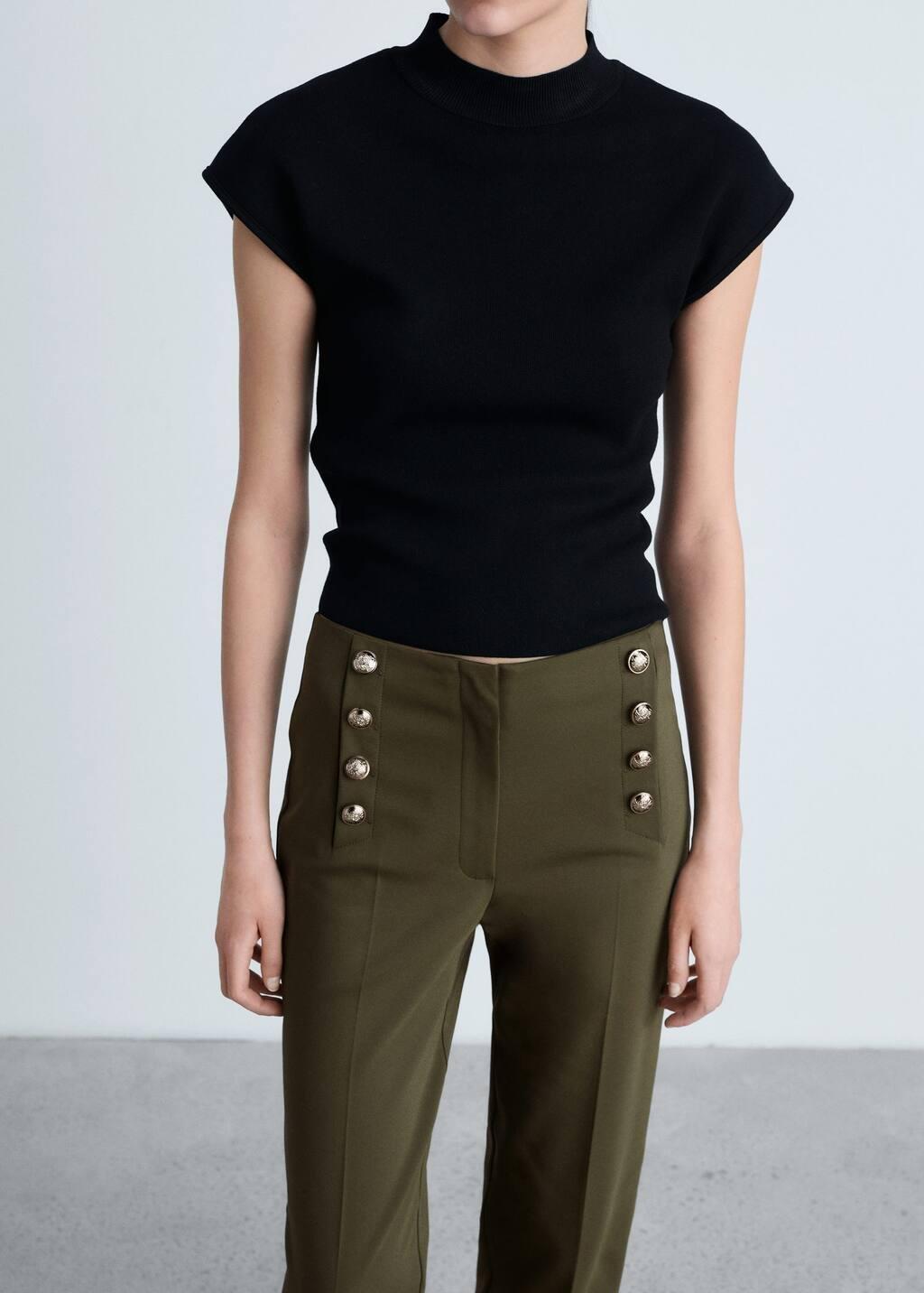 Beige Plain Formal Cropped Trousers, , large image number 1