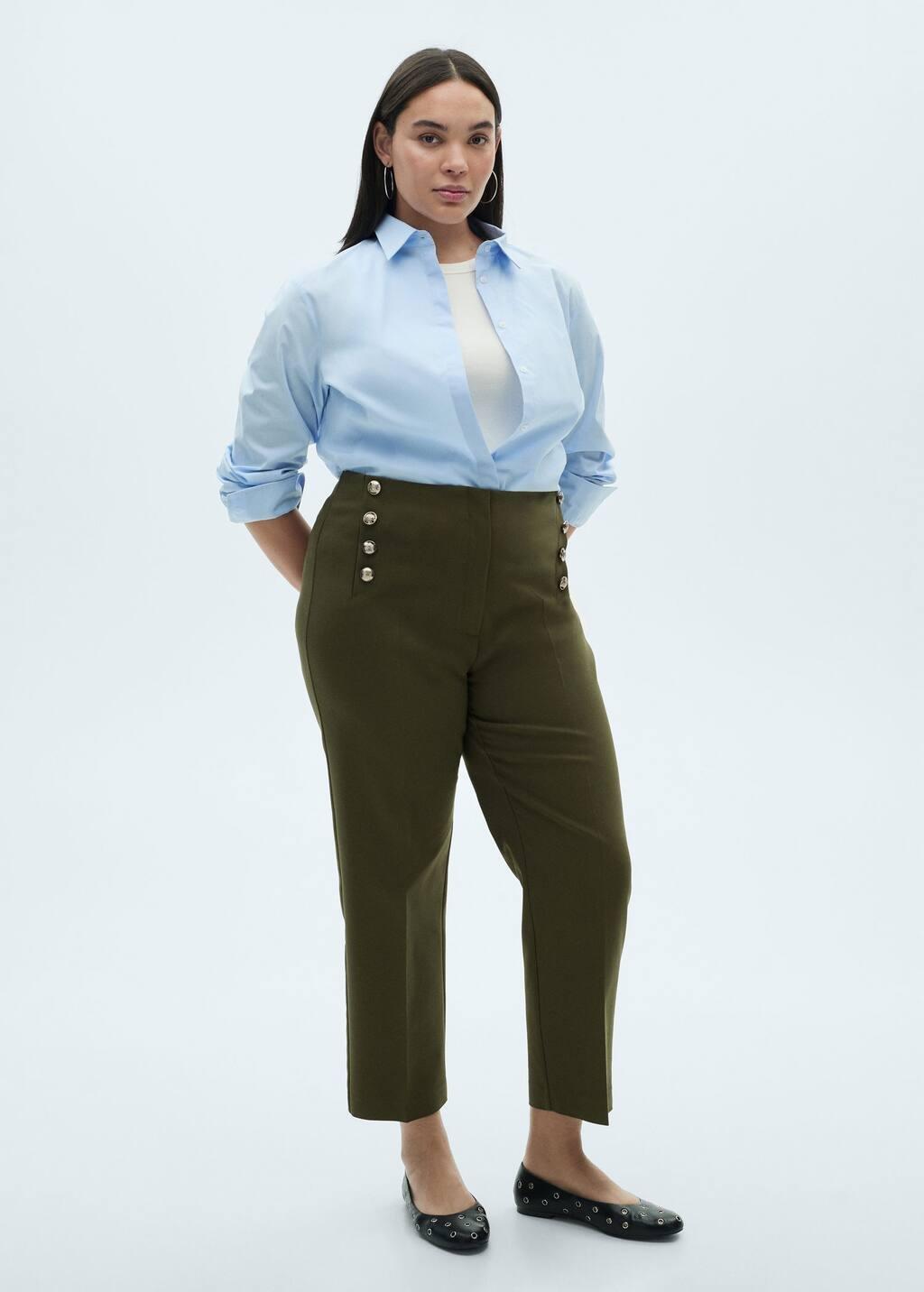 Beige Plain Formal Cropped Trousers, , large image number 2