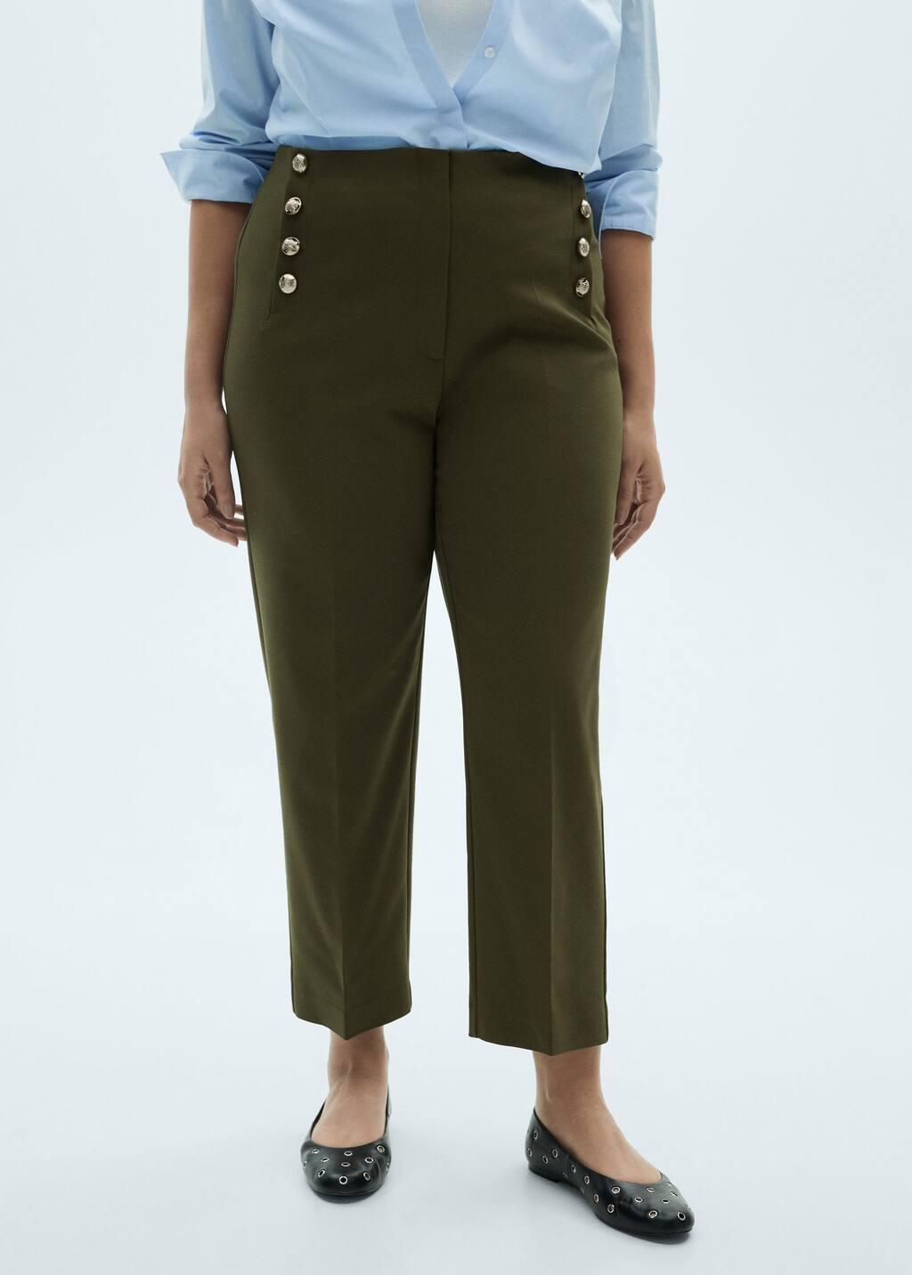 Beige Plain Formal Cropped Trousers, , large image number 5