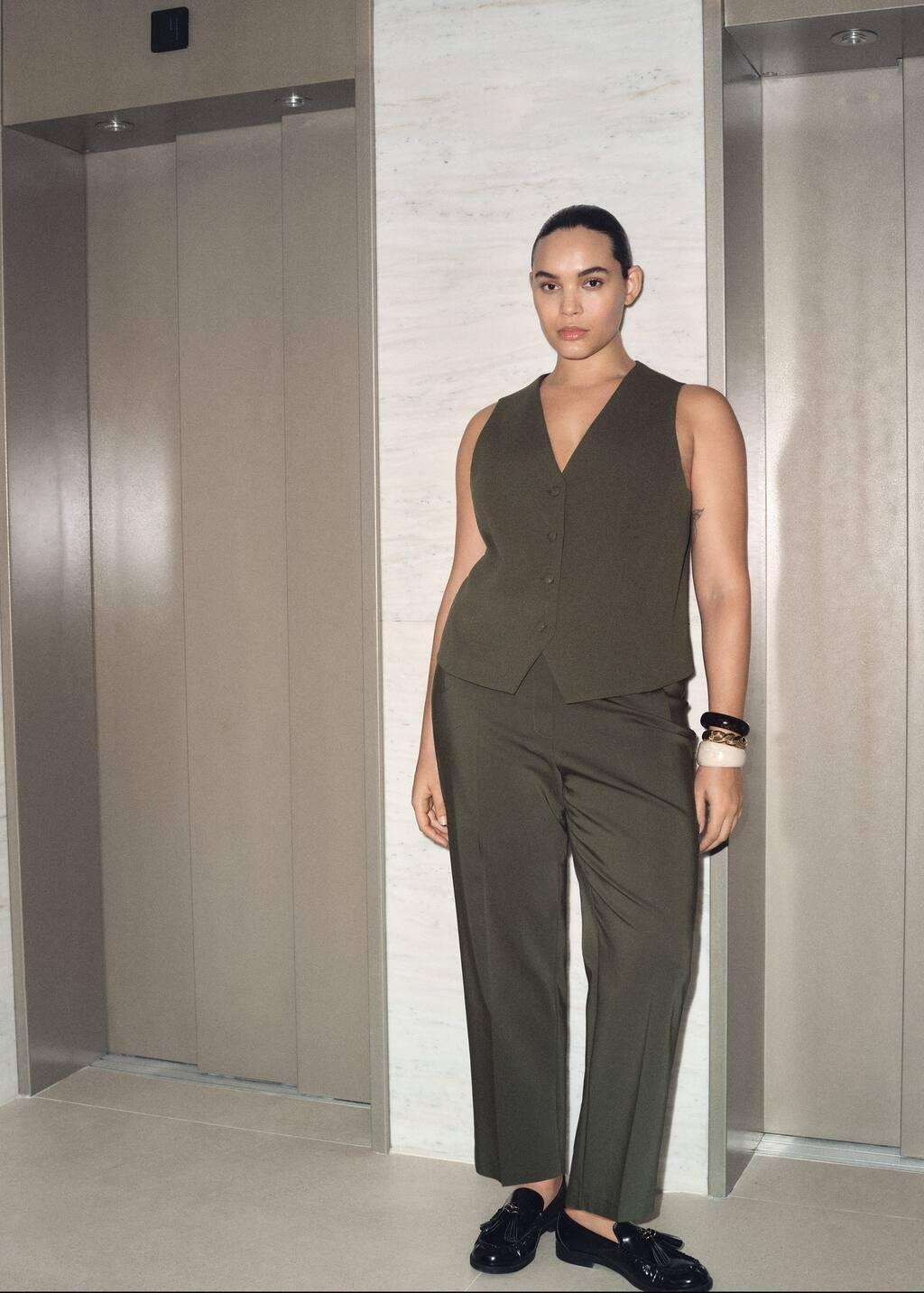 Beige Plain Formal Cropped Trousers, , large image number 7