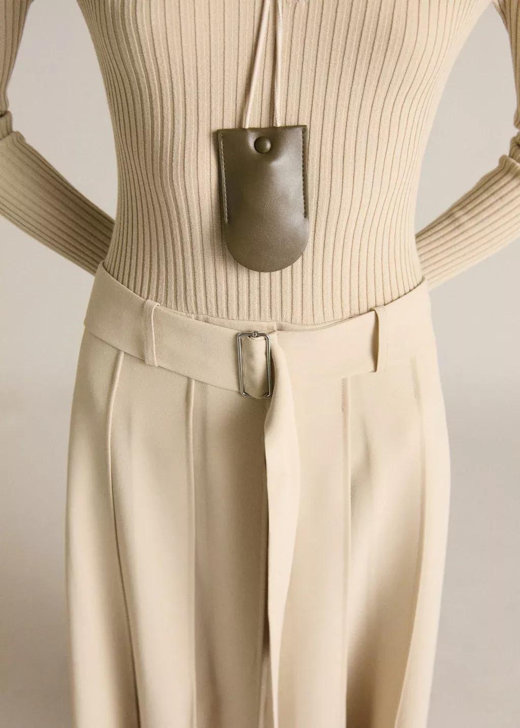 Beige Combined Woven Belt Dress, Light Beige, large image number 2