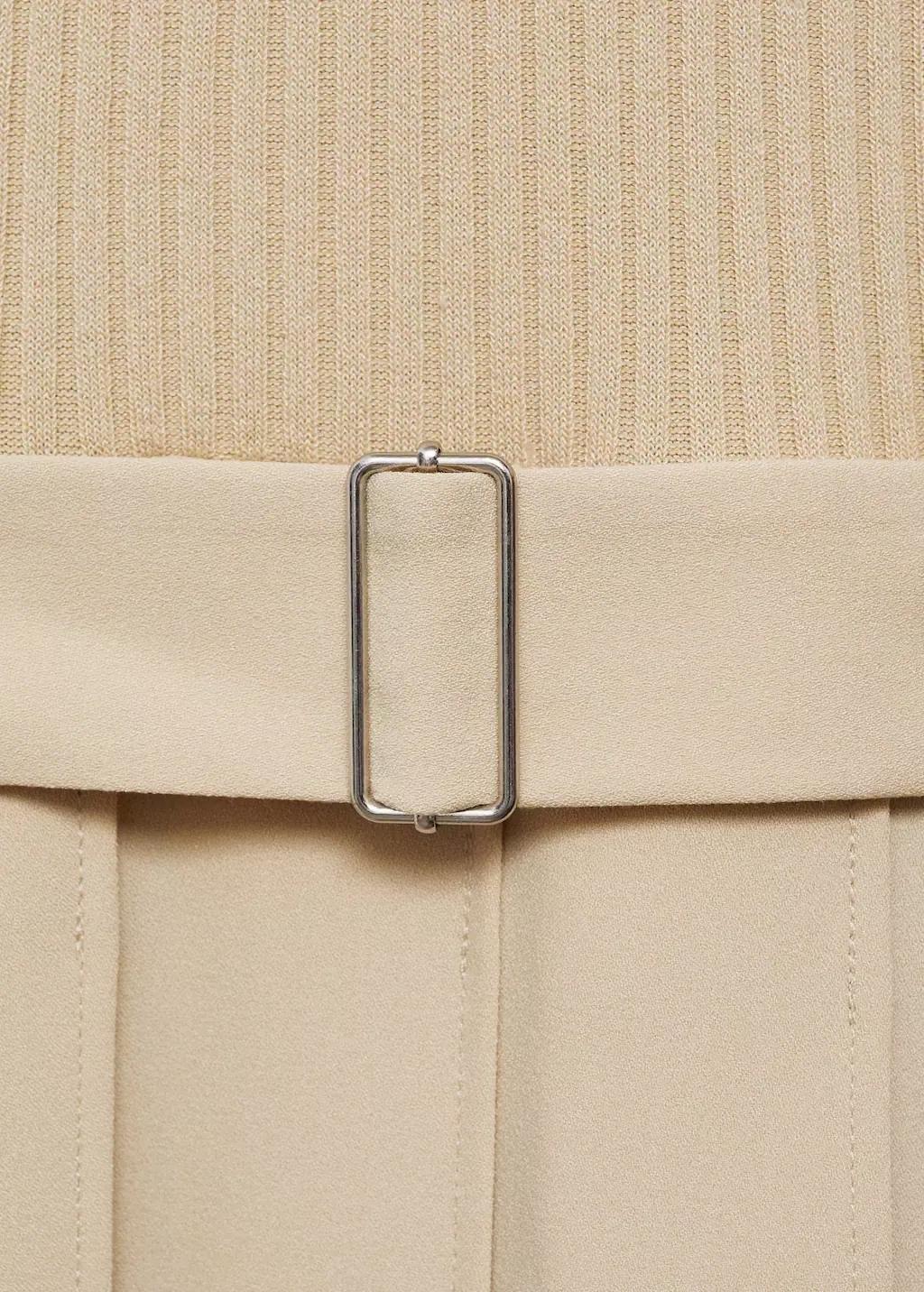 Beige Combined Woven Belt Dress, Light Beige, large image number 4