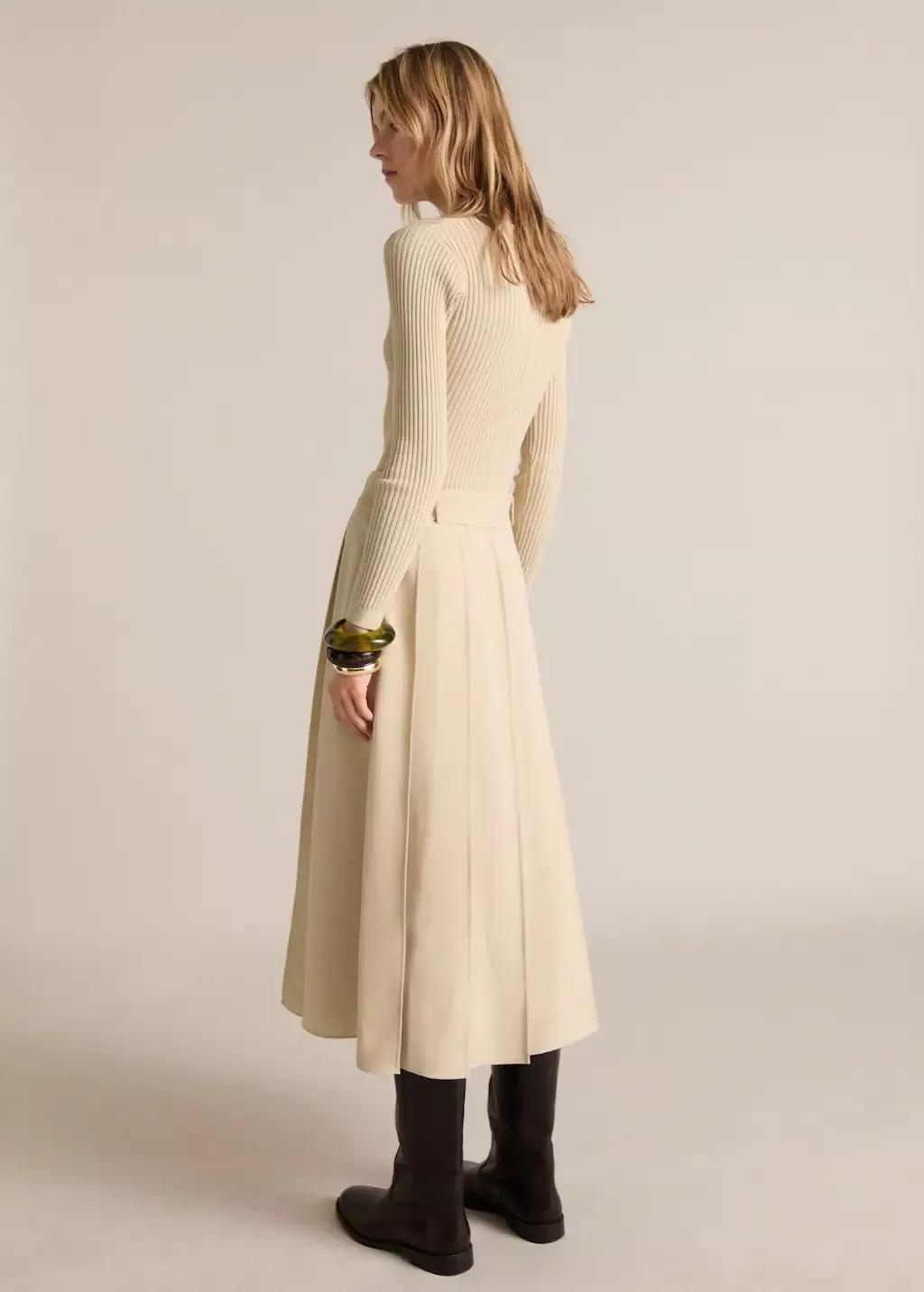 Beige Combined Woven Belt Dress, Light Beige, large image number 6