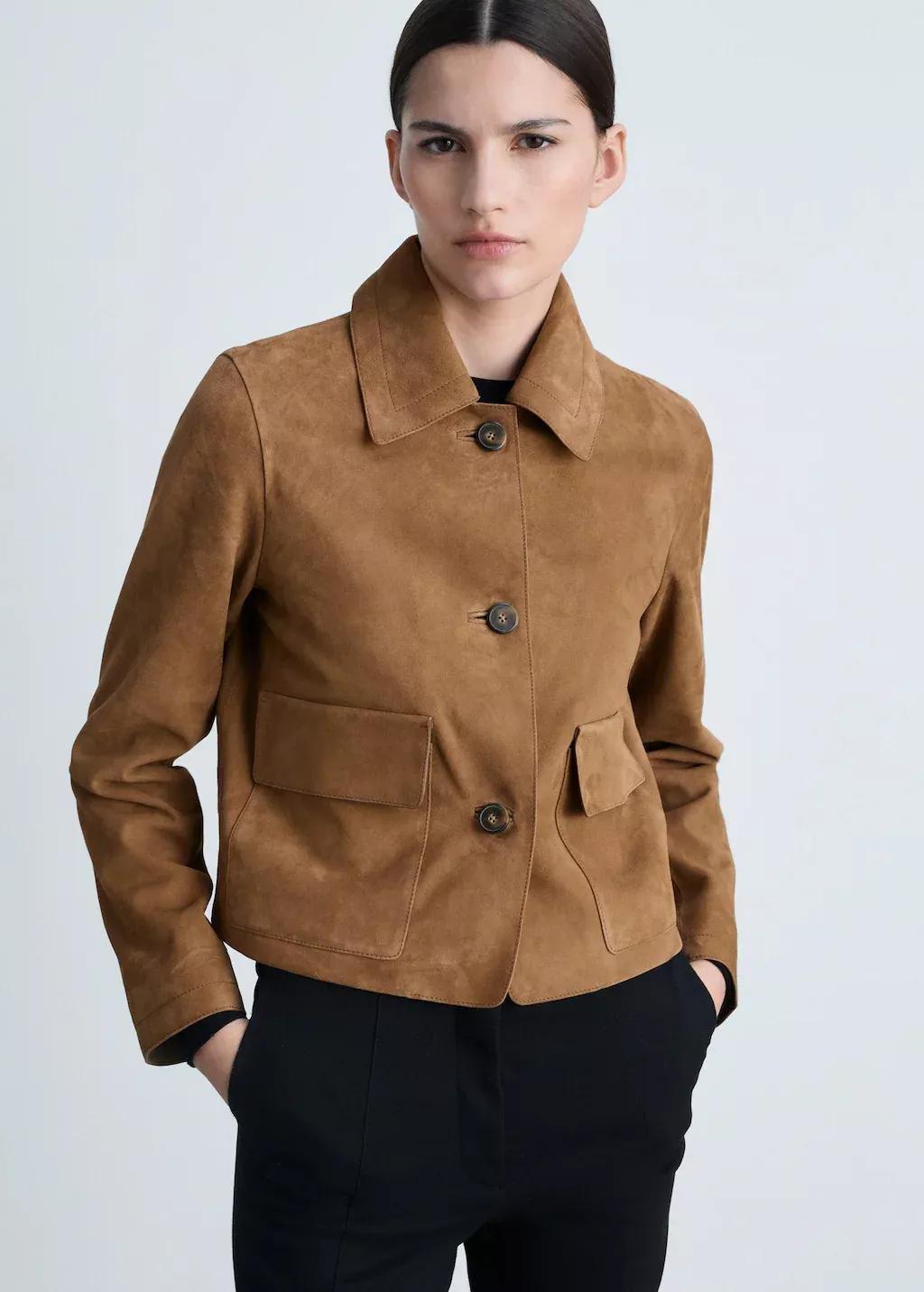 Brown Chest-Pocket Suede Jacket, , large image number 0