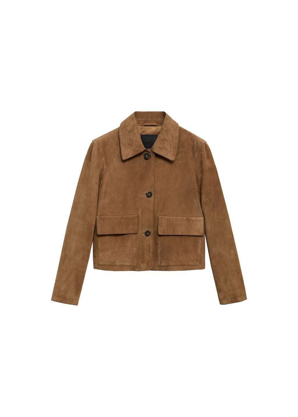 Brown Chest-Pocket Suede Jacket, , large image number 4