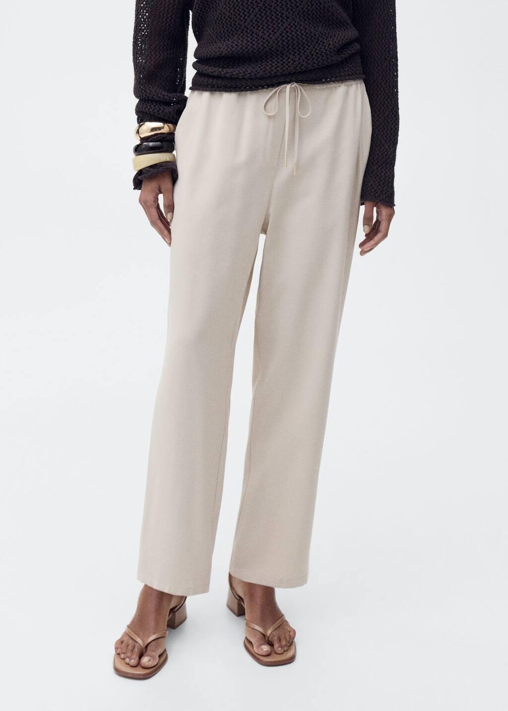 Light Beige Casual Long Trousers, Light Beige, large image number 1