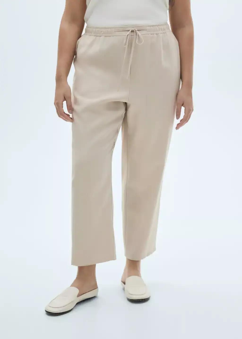 Light Beige Casual Long Trousers, Light Beige, large image number 4