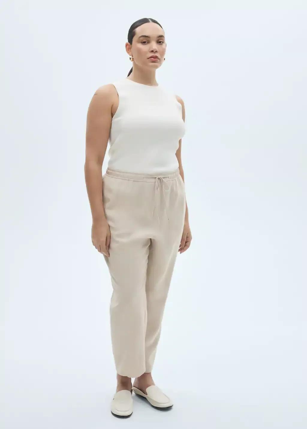 Light Beige Casual Long Trousers, Light Beige, large image number 5