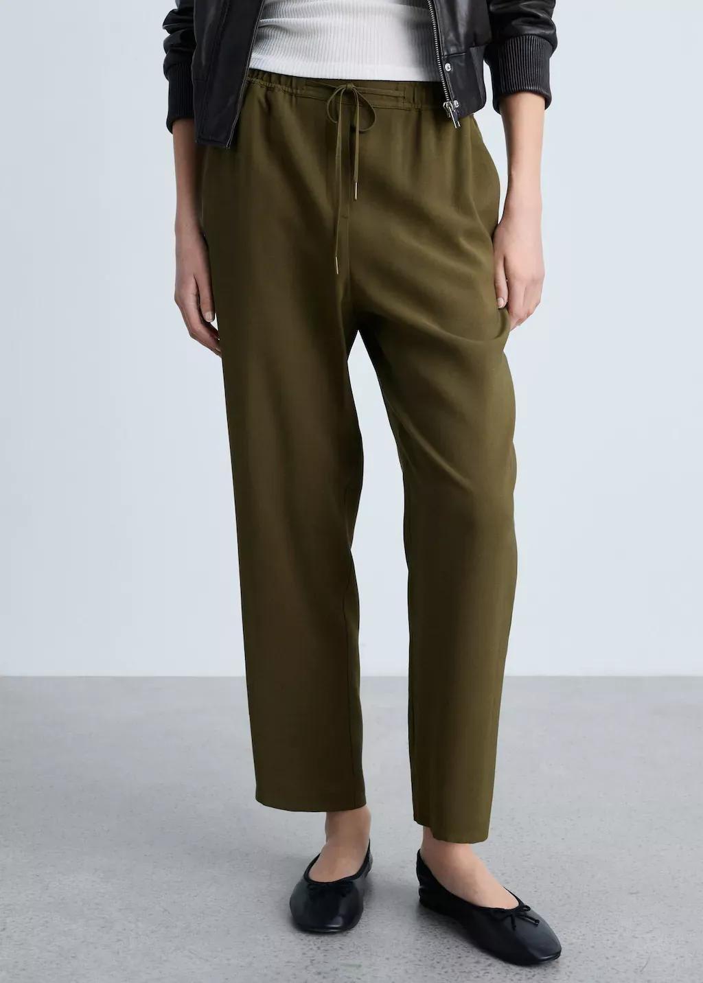 Beige Plain Casual Ankle-Length Trousers, 0201_37, large image number 0