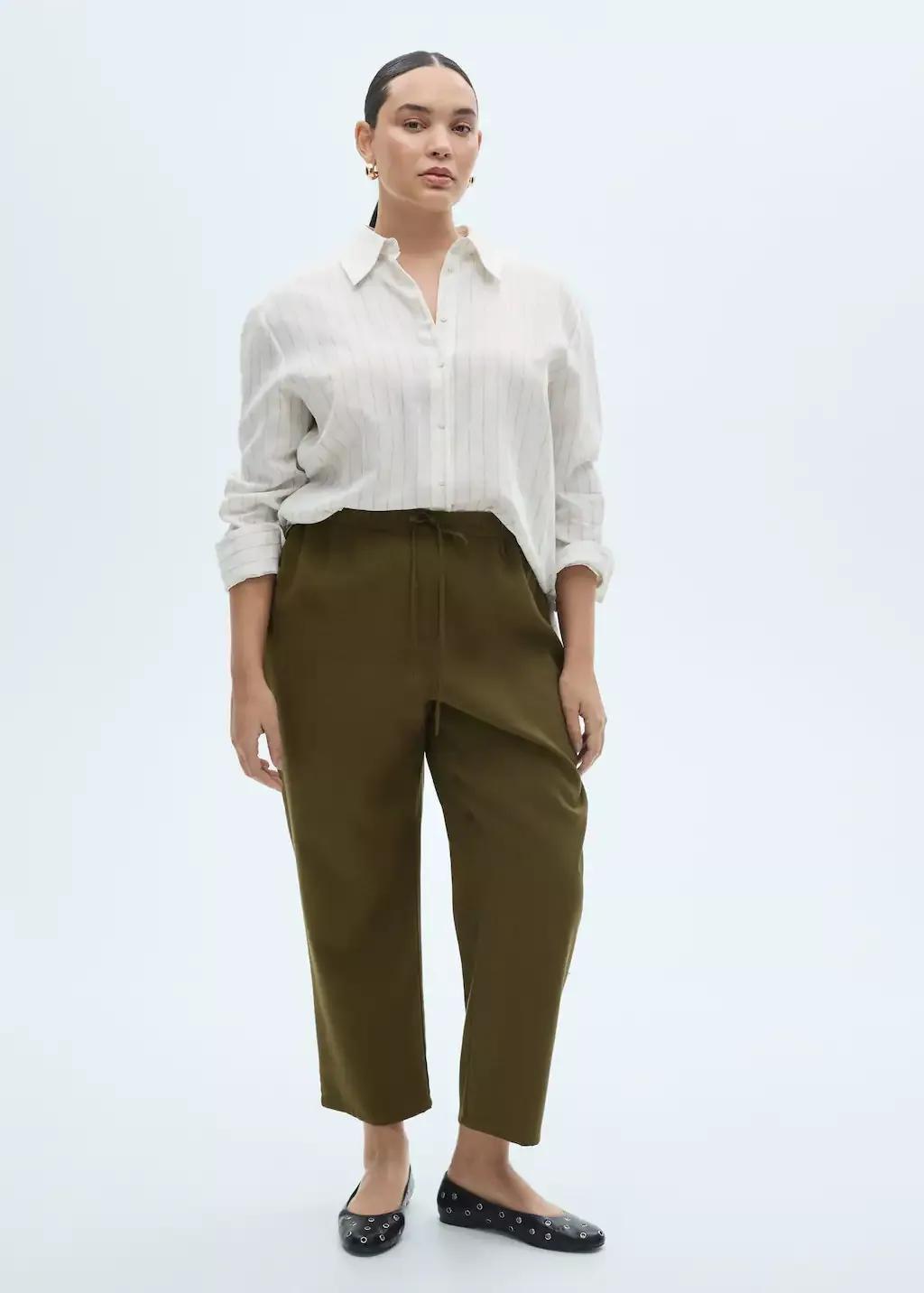 Beige Plain Casual Ankle-Length Trousers, 0201_37, large image number 2