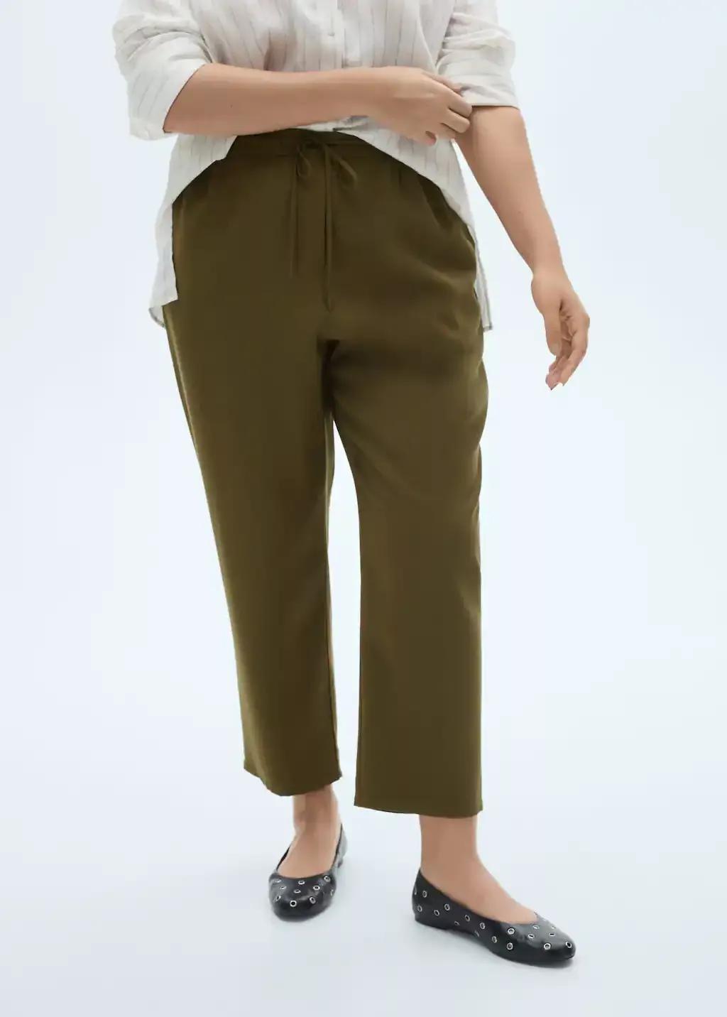 Beige Plain Casual Ankle-Length Trousers, 0201_37, large image number 5
