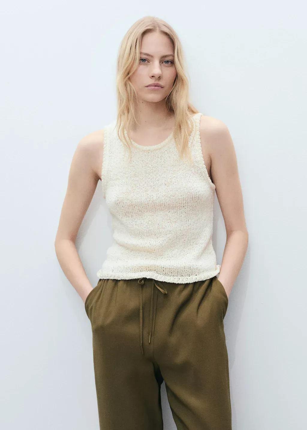 Beige Plain Casual Ankle-Length Trousers, 0201_37, large image number 7