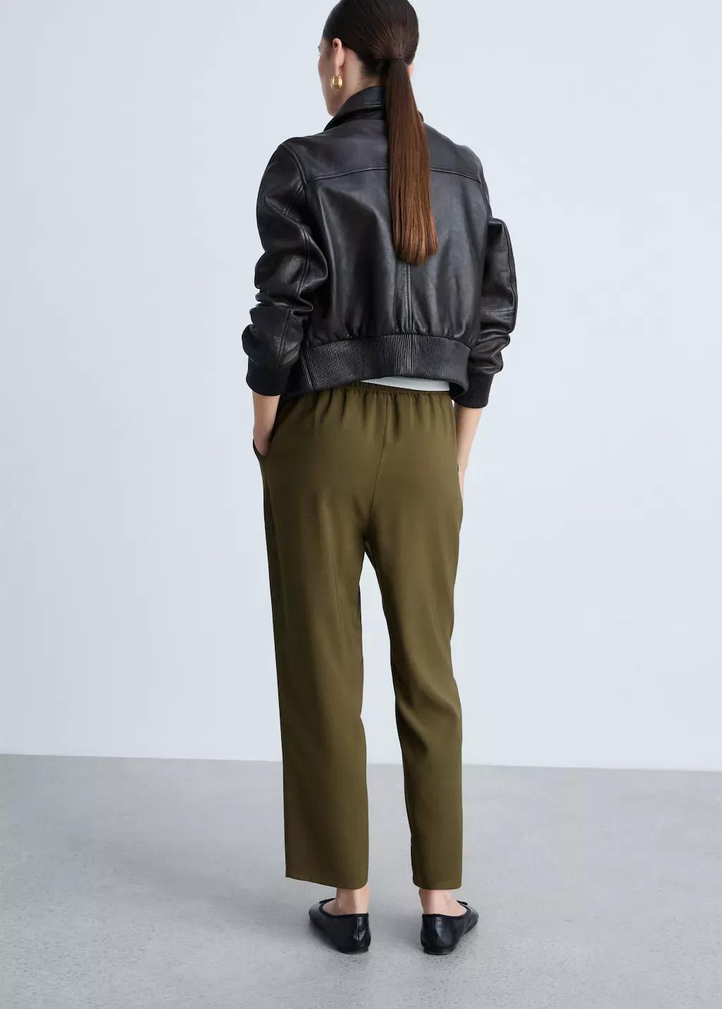 Beige Plain Casual Ankle-Length Trousers, 0201_37, large image number 8