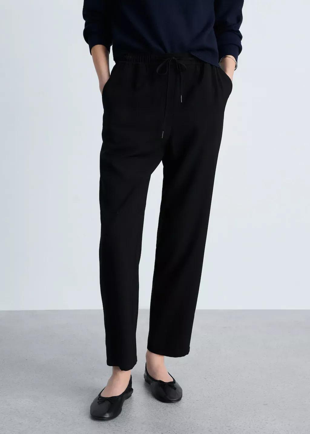 Black Plain Casual Long Trousers, 0201_99, medium