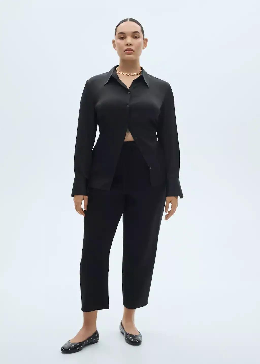 Black Plain Casual Long Trousers, 0201_99, large image number 2