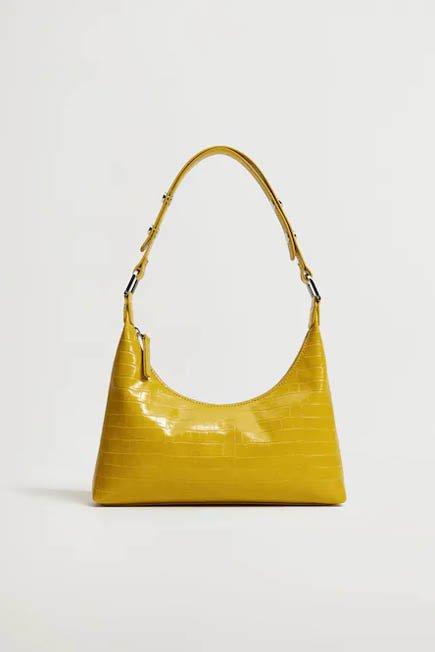 Bright Yellow Croc-Effect Baguette Bag, Women, , large image number 5