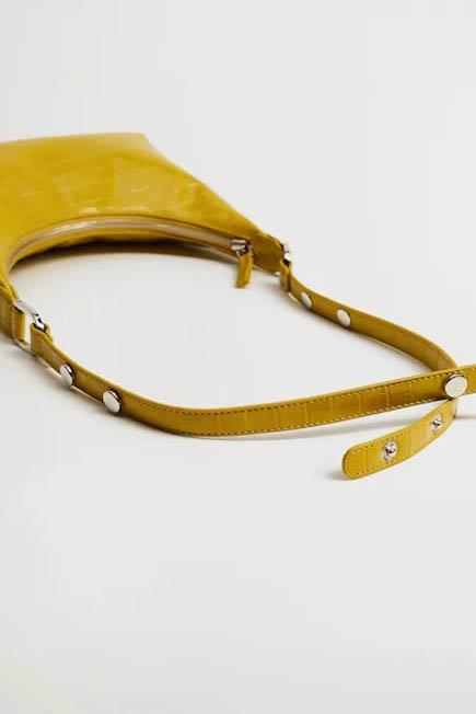 Bright Yellow Croc-Effect Baguette Bag, Women, , large image number 6