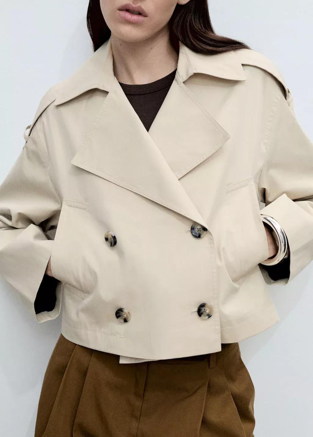 Grey Lt Pastel Double-Breasted Cropped Trench Coat, , large image number 0