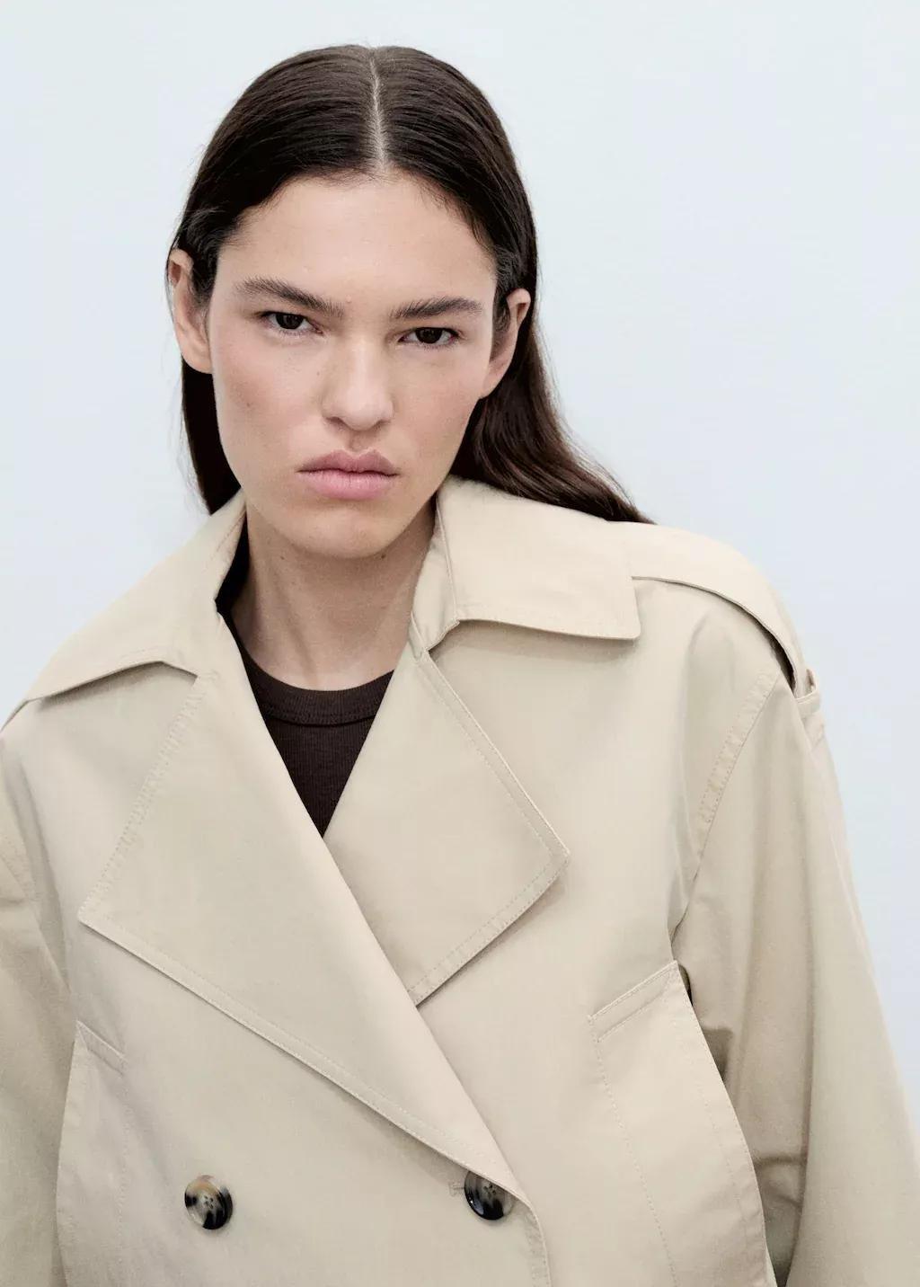 Grey Lt Pastel Double-Breasted Cropped Trench Coat, , large image number 1