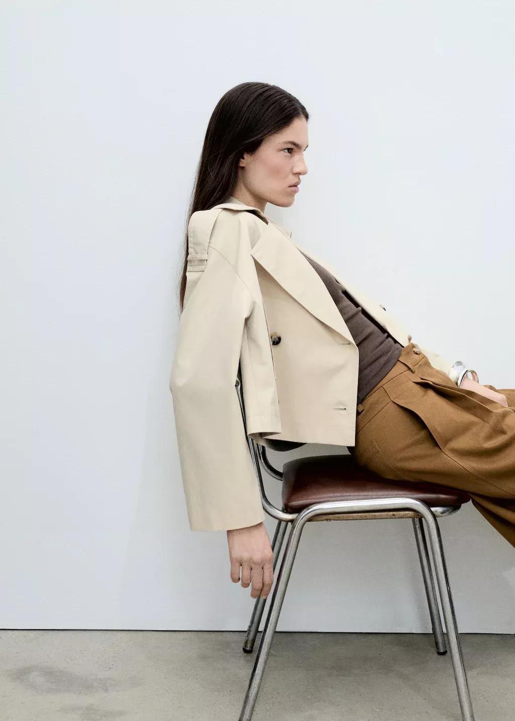 Grey Lt Pastel Double-Breasted Cropped Trench Coat, , large image number 2
