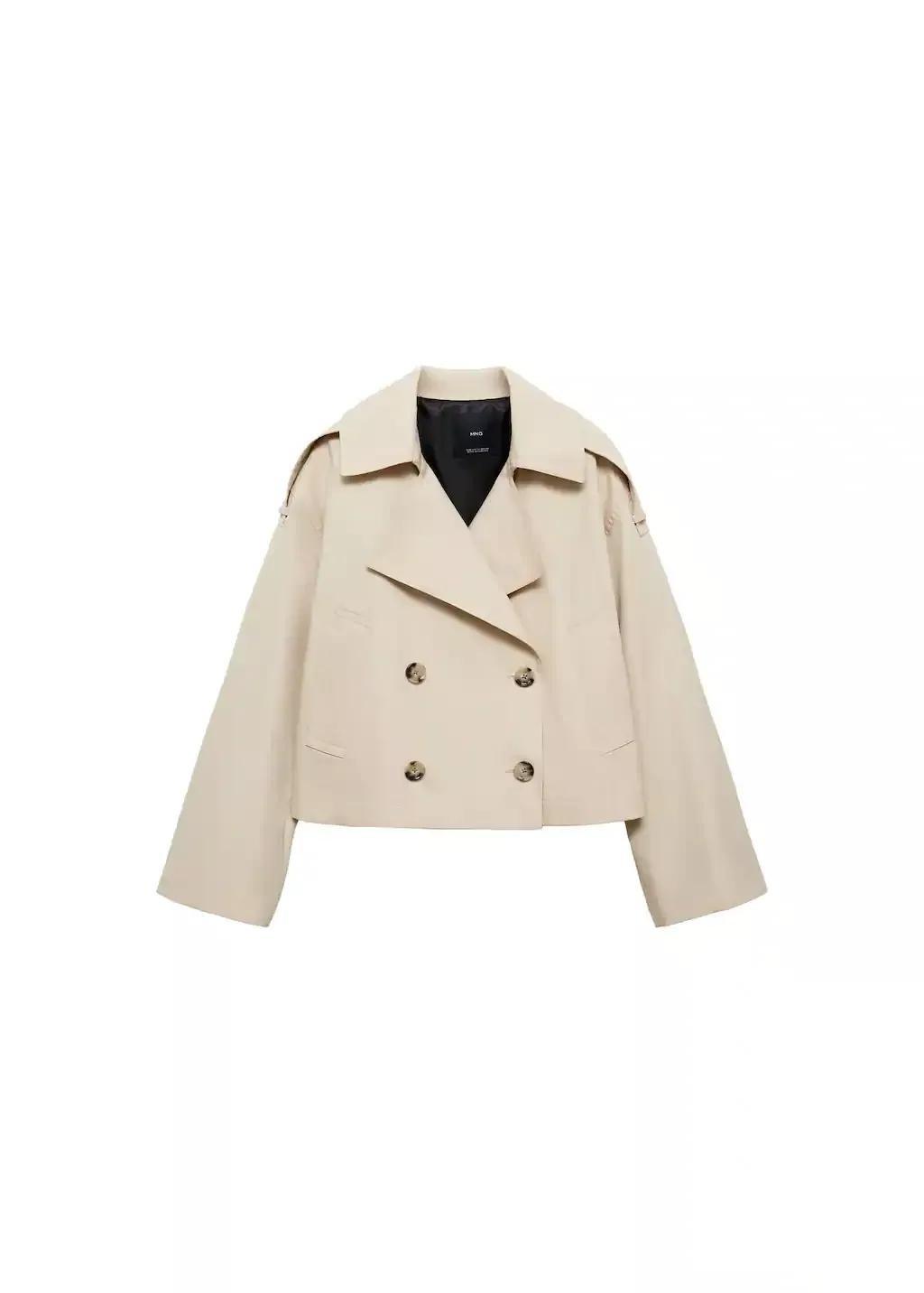 Grey Lt Pastel Double-Breasted Cropped Trench Coat, , large image number 3