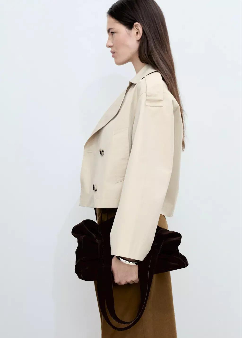 Grey Lt Pastel Double-Breasted Cropped Trench Coat, , large image number 4