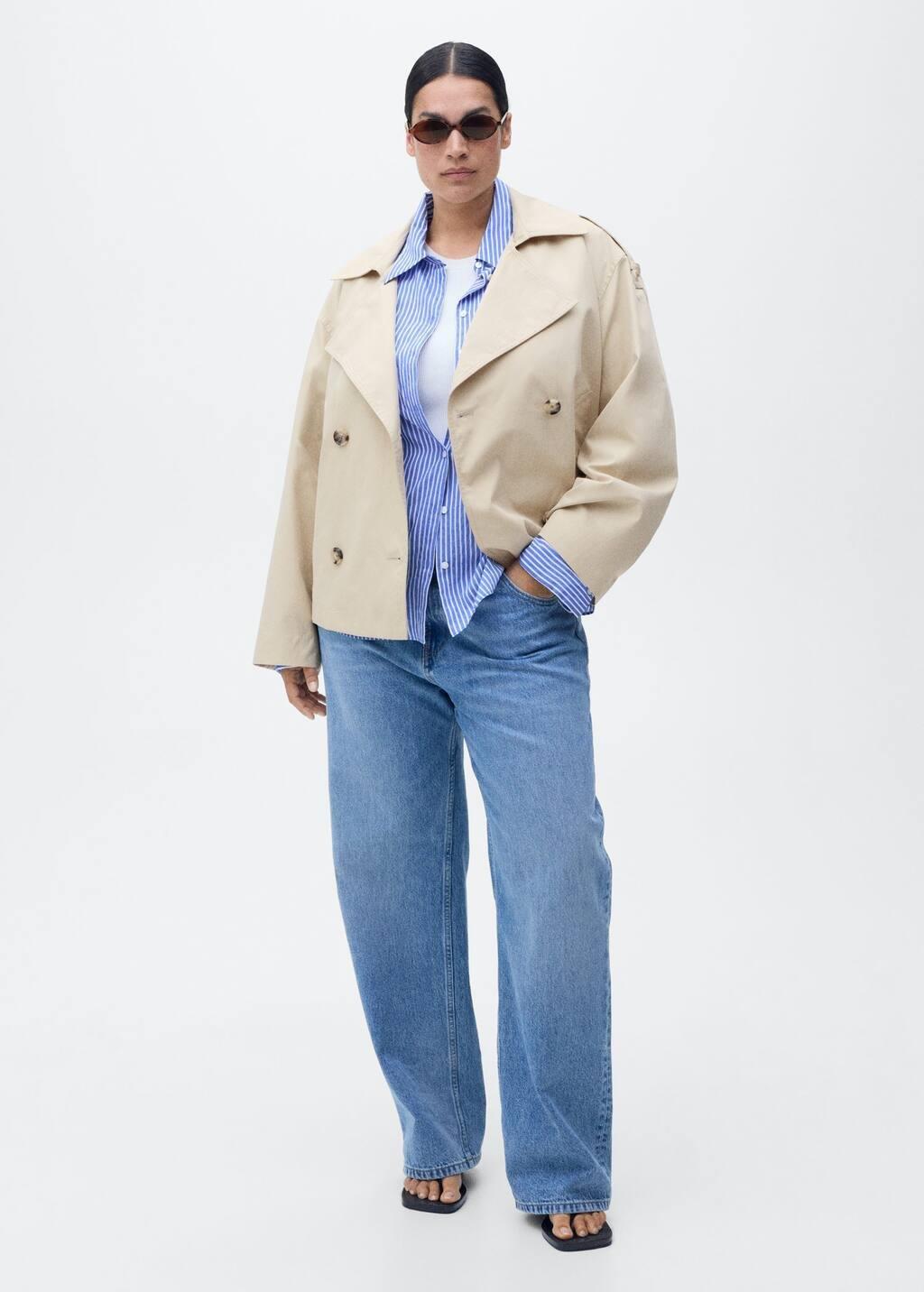 Grey Lt Pastel Double-Breasted Cropped Trench Coat, , large image number 5