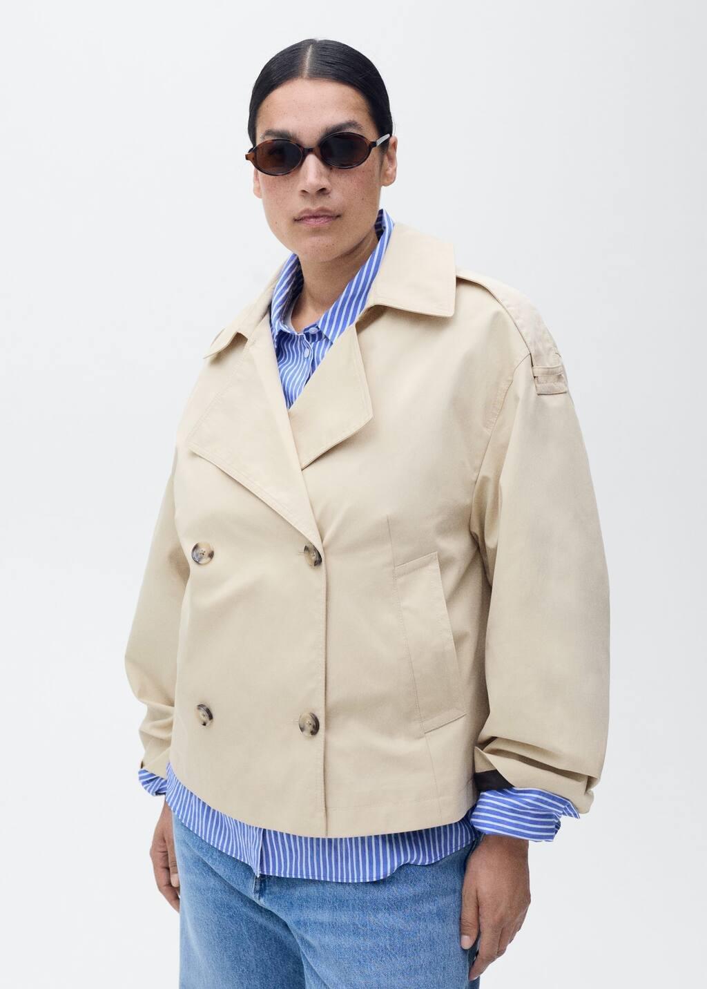 Grey Lt Pastel Double-Breasted Cropped Trench Coat, , large image number 9