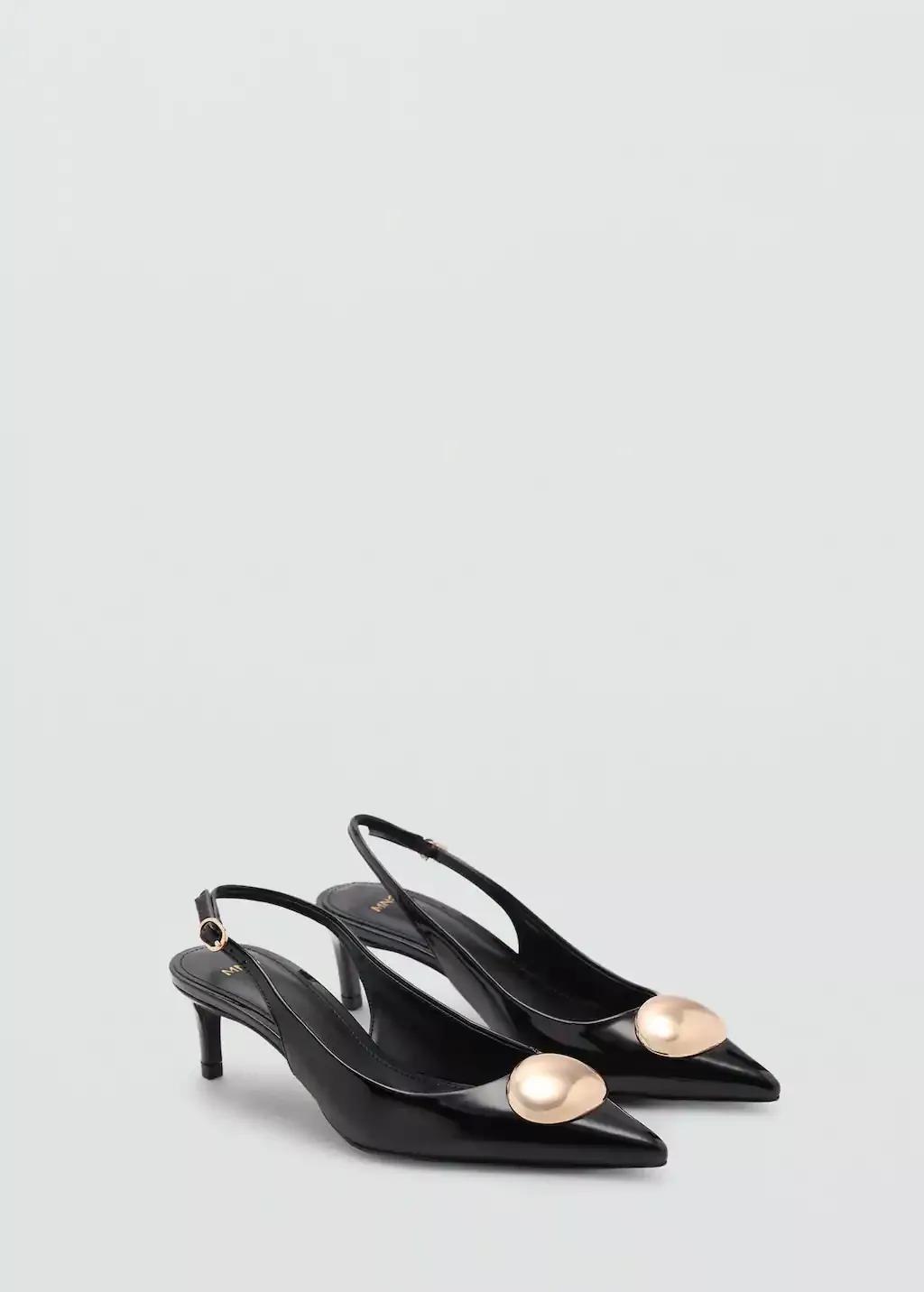 Black Kitten-Heel Shoes With Metallic Decoration, , medium