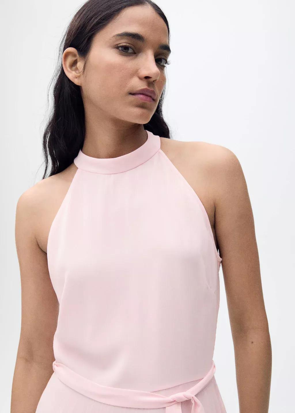 Pink Pleated Halter Neck Dress, , large image number 0