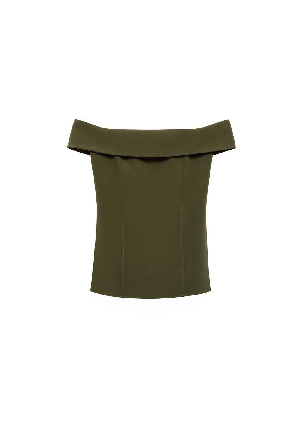Khaki Fitted Off-The-Shoulder Top, , large image number 3