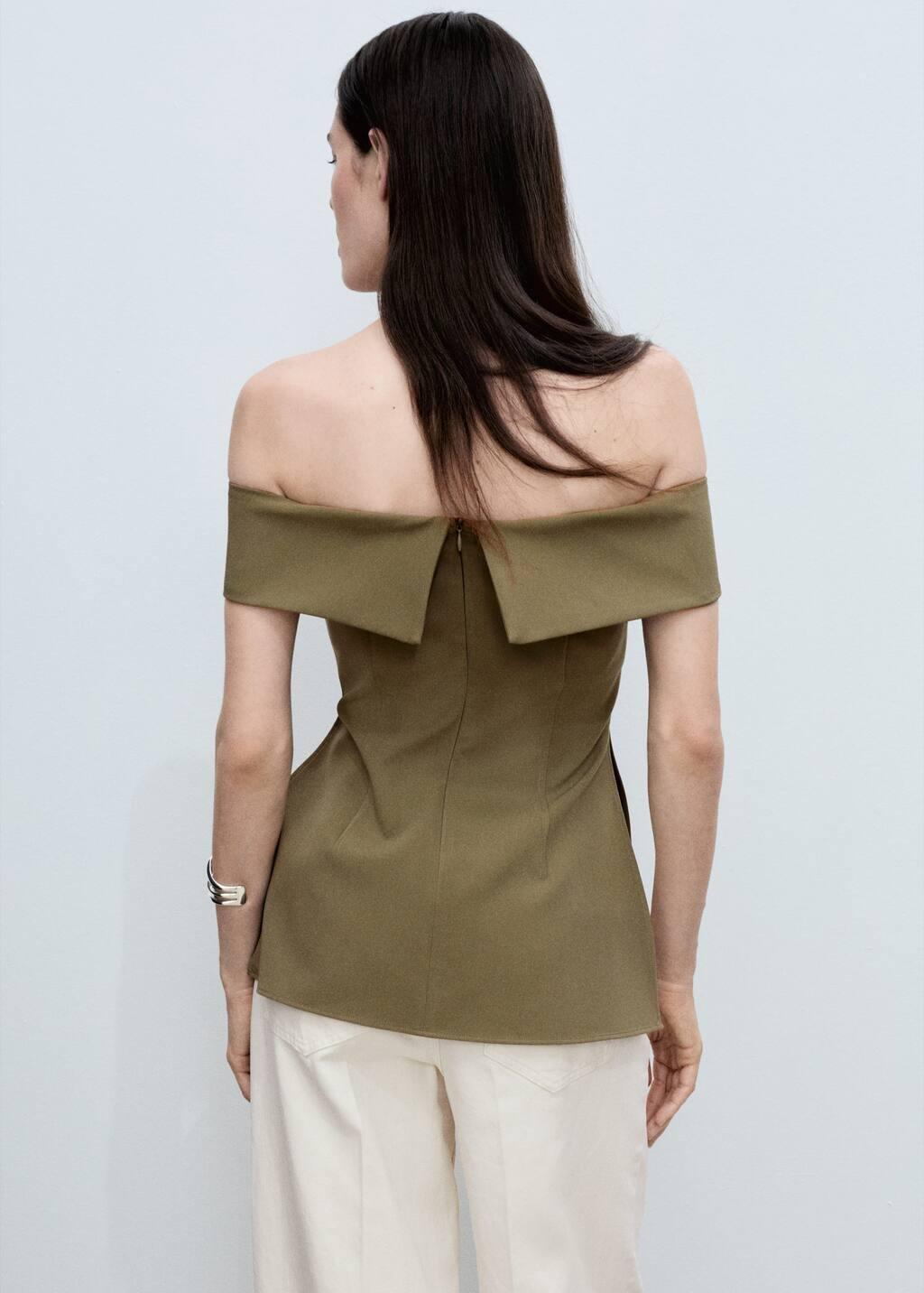 Khaki Fitted Off-The-Shoulder Top, , large image number 4